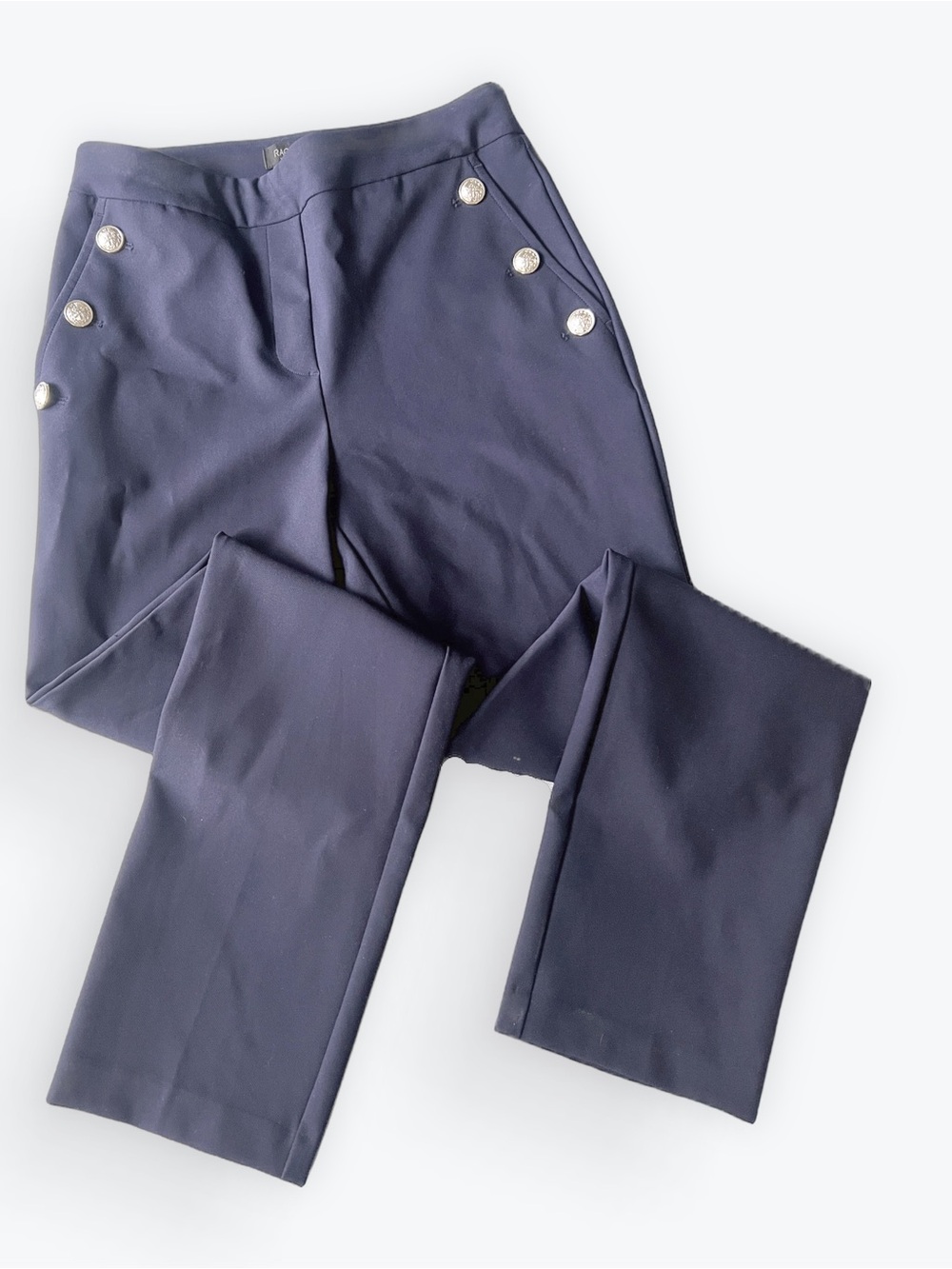 Rachel Zoe Navy Stretch Ponte Paints Silver Buttons Sz 2